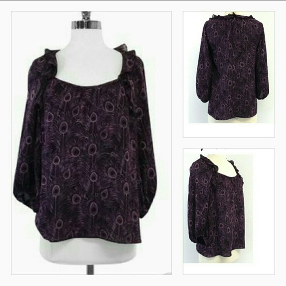 Nanette Lepore Tops - Nanette‎ Lepore- Purple Feather Print Silk B